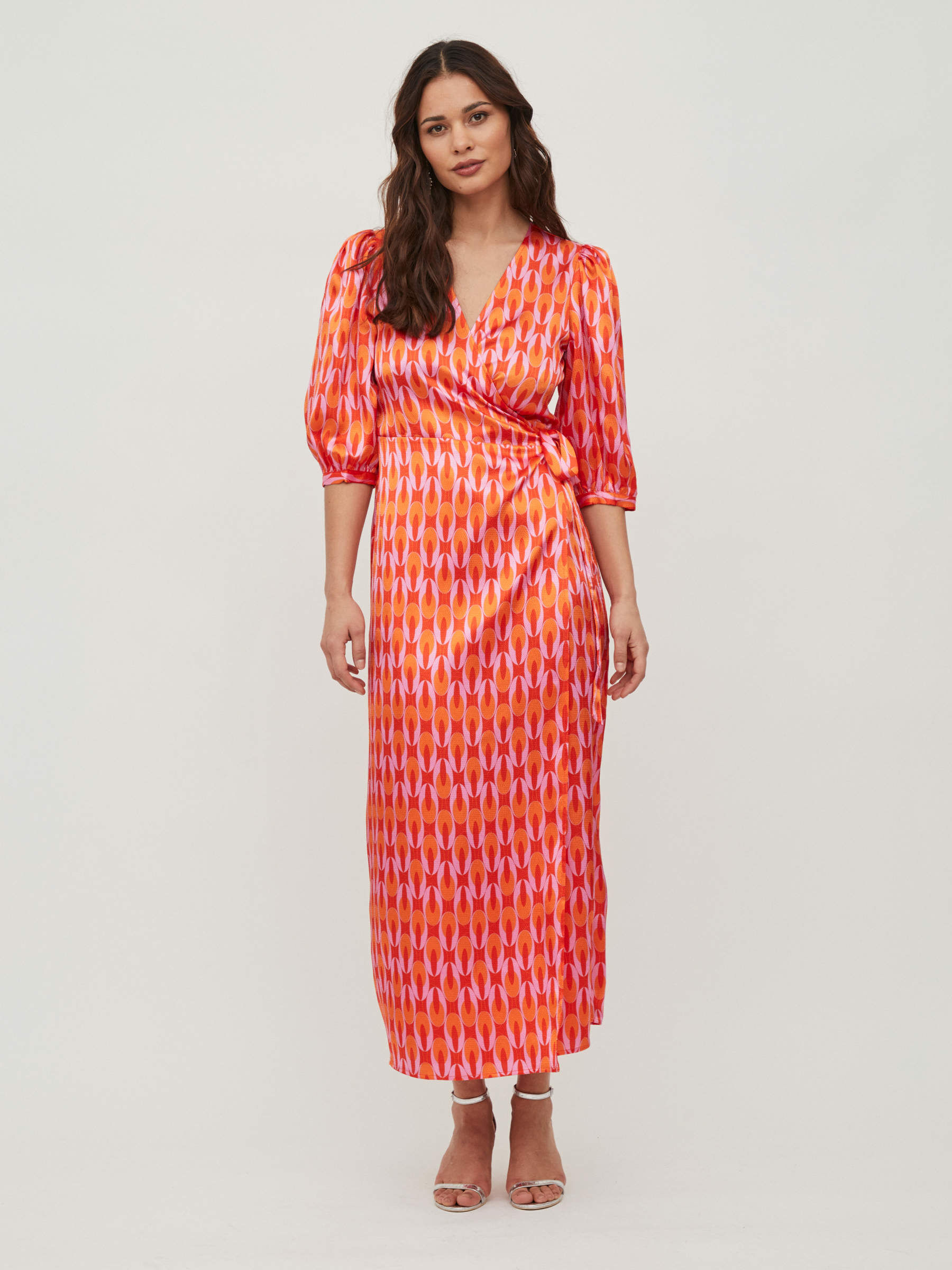 3/4 SLEEVED WRAP DRESS (Orange) | Vila® Official Online Shop